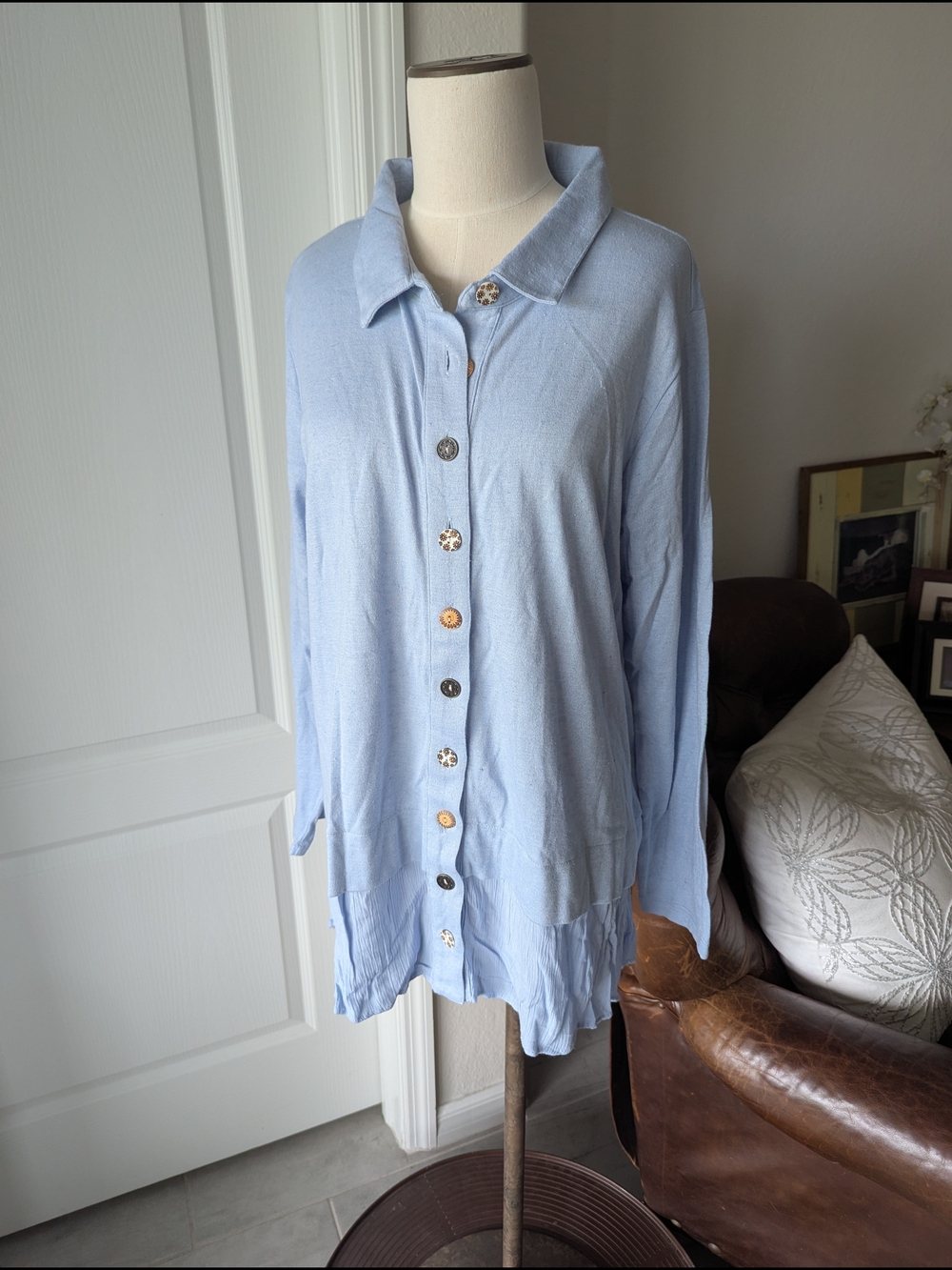 Light Blue Button-Up Oversized Cardigan